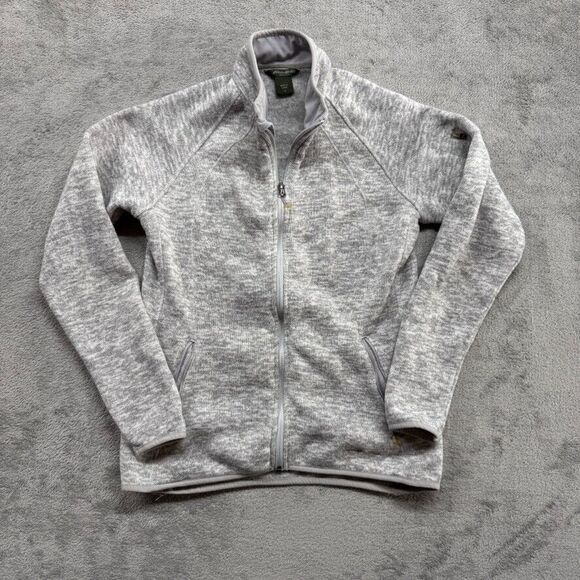 Eddie Bauer Sweaters - Eddie Bauer Grey Track Sweater Jacket Womens Medium Gray Sleeve Pocket Full Zip